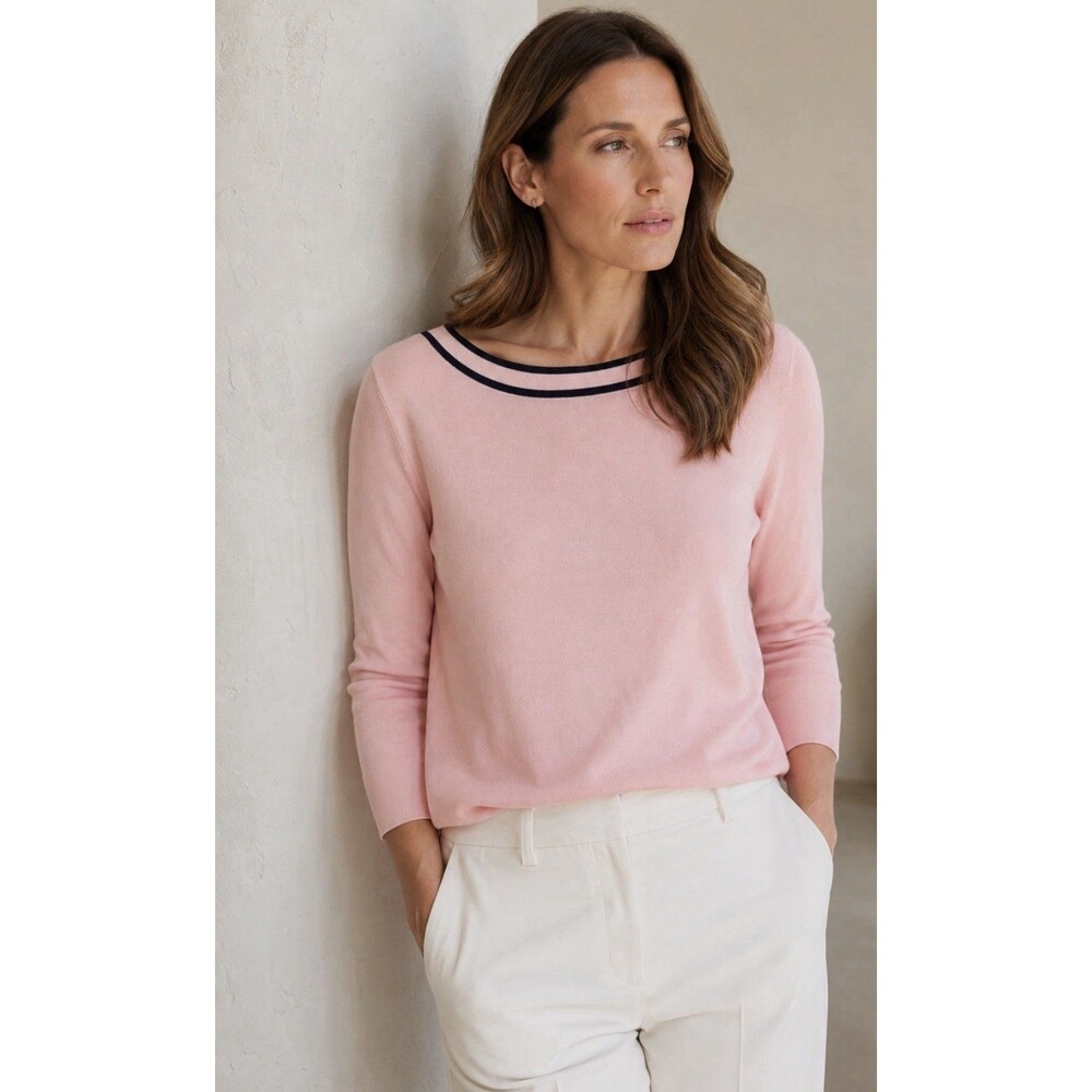 Talbots Sweater Womans XL Pink Black Pearl Button Back Classic Luxury Old Money